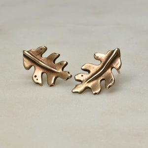 Bronze Oak Leaf Studs - Rumination Jewelry