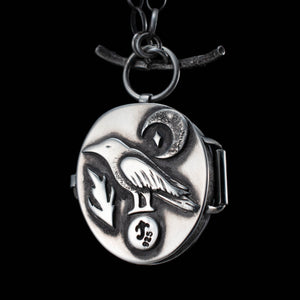 Crow Magic Stash Locket, with River Rock and Garnet - Rumination Jewelry