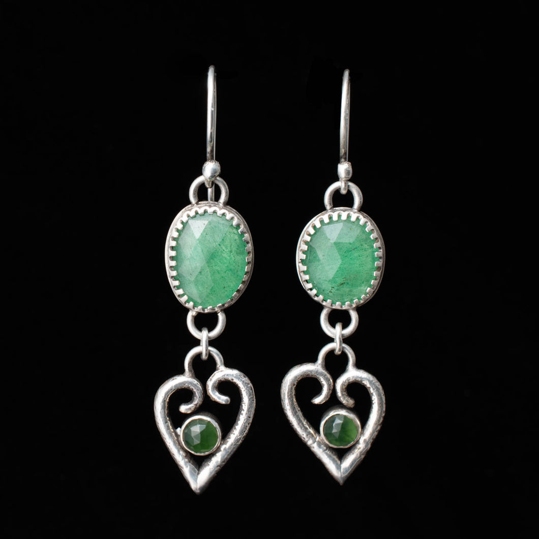 Green Aventurine and Hawthorn Hearts Earrings - Rumination Jewelry