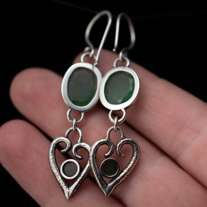 Green Aventurine and Hawthorn Hearts Earrings - Rumination Jewelry