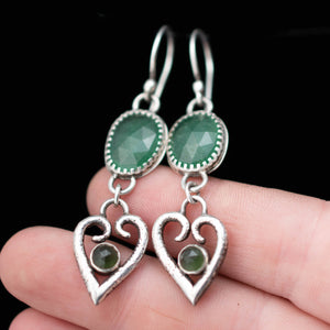 Green Aventurine and Hawthorn Hearts Earrings - Rumination Jewelry