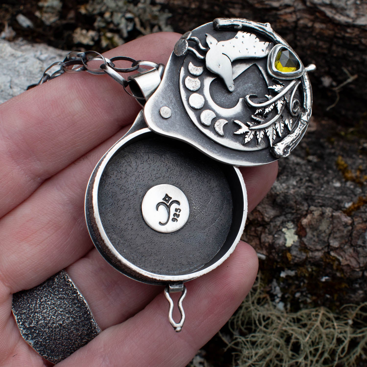 Mushroom Deer Keyhole Locket- Sphene – Rumination Jewelry