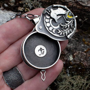 Mushroom Deer Keyhole Locket- Sphene - Rumination Jewelry