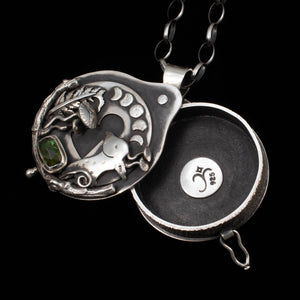 Mushroom Deer Keyhole Locket - Tourmaline - Rumination Jewelry