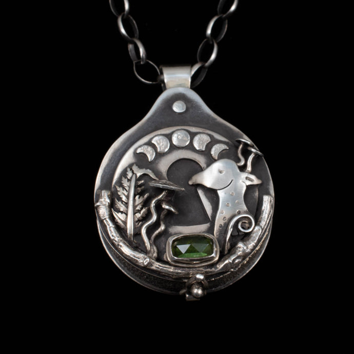 Mushroom Deer Keyhole Locket - Tourmaline - Rumination Jewelry