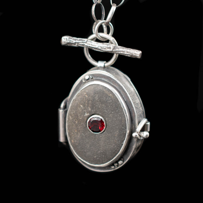 River Rock and Garnet Dragon Stash Locket - Rumination Jewelry