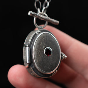 River Rock and Garnet Dragon Stash Locket - Rumination Jewelry