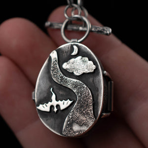 River Rock and Garnet Dragon Stash Locket - Rumination Jewelry