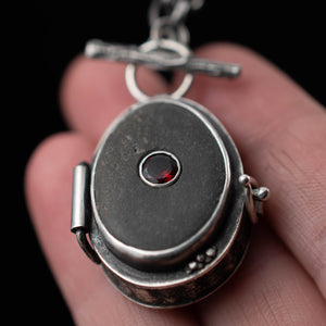 River Rock and Garnet Dragon Stash Locket - Rumination Jewelry