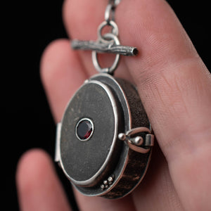 River Rock and Garnet Dragon Stash Locket - Rumination Jewelry