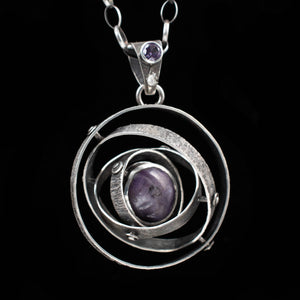 Spinning Solar System Pendant with Star Sapphire and Alexandrite - Rumination Jewelry