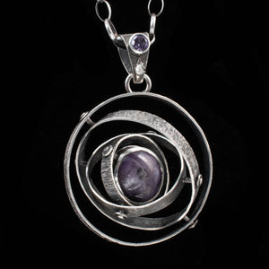 Spinning Solar System Pendant with Star Sapphire and Alexandrite - Rumination Jewelry