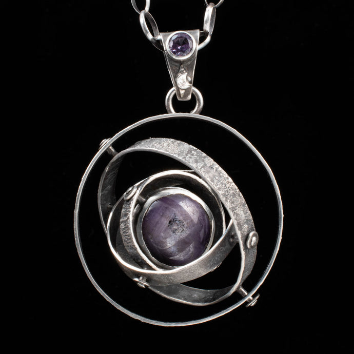 Spinning Solar System Pendant with Star Sapphire and Alexandrite - Rumination Jewelry