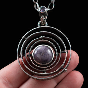 Spinning Solar System Pendant with Star Sapphire and Alexandrite - Rumination Jewelry