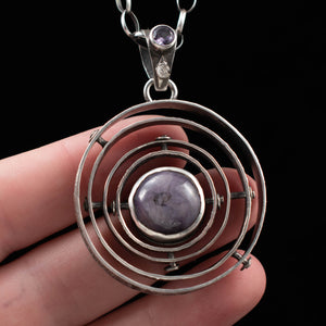 Spinning Solar System Pendant with Star Sapphire and Alexandrite - Rumination Jewelry