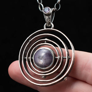 Spinning Solar System Pendant with Star Sapphire and Alexandrite - Rumination Jewelry