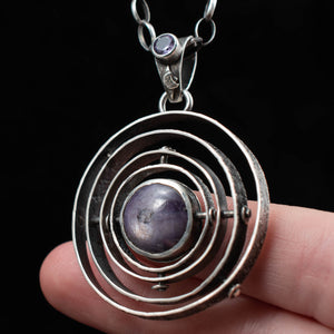 Spinning Solar System Pendant with Star Sapphire and Alexandrite - Rumination Jewelry
