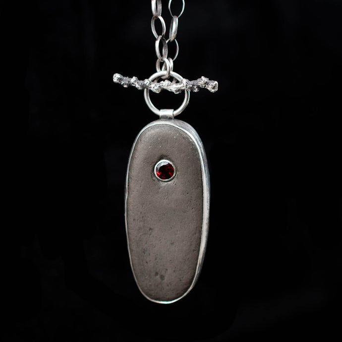 River Rock and Garnet Landscape, Double-Sided - Rumination Jewelry