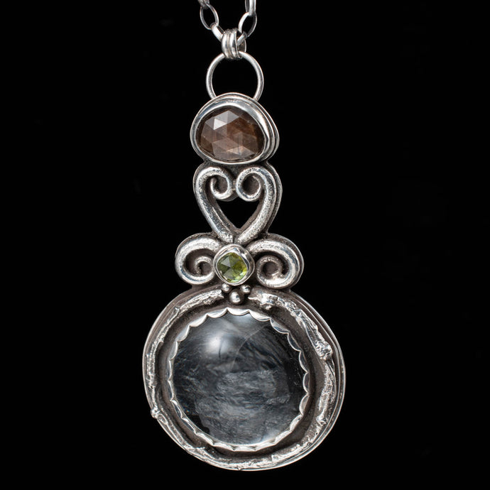 Fairy Lens Magnifier Pendant, with Peridot and Golden Sapphire - Rumination Jewelry