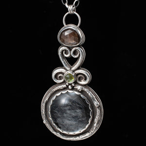 Fairy Lens Magnifier Pendant, with Peridot and Golden Sapphire - Rumination Jewelry