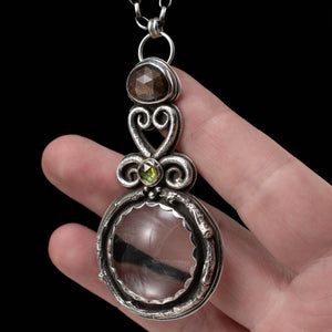 Fairy Lens Magnifier Pendant, with Peridot and Golden Sapphire - Rumination Jewelry