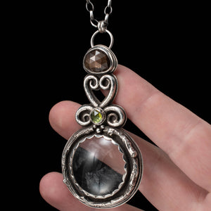 Fairy Lens Magnifier Pendant, with Peridot and Golden Sapphire - Rumination Jewelry