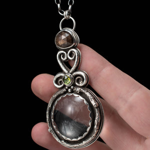 Fairy Lens Magnifier Pendant, with Peridot and Golden Sapphire - Rumination Jewelry