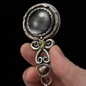 Fairy Lens Magnifier Pendant, with Peridot and Golden Sapphire - Rumination Jewelry