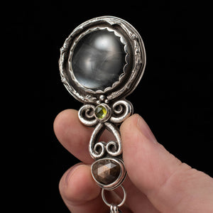 Fairy Lens Magnifier Pendant, with Peridot and Golden Sapphire - Rumination Jewelry