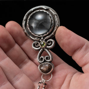 Fairy Lens Magnifier Pendant, with Peridot and Golden Sapphire - Rumination Jewelry