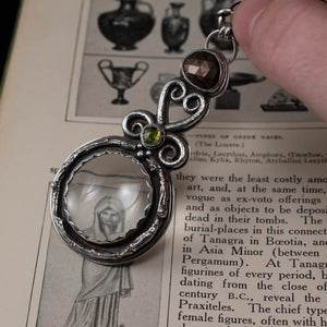 Fairy Lens Magnifier Pendant, with Peridot and Golden Sapphire - Rumination Jewelry