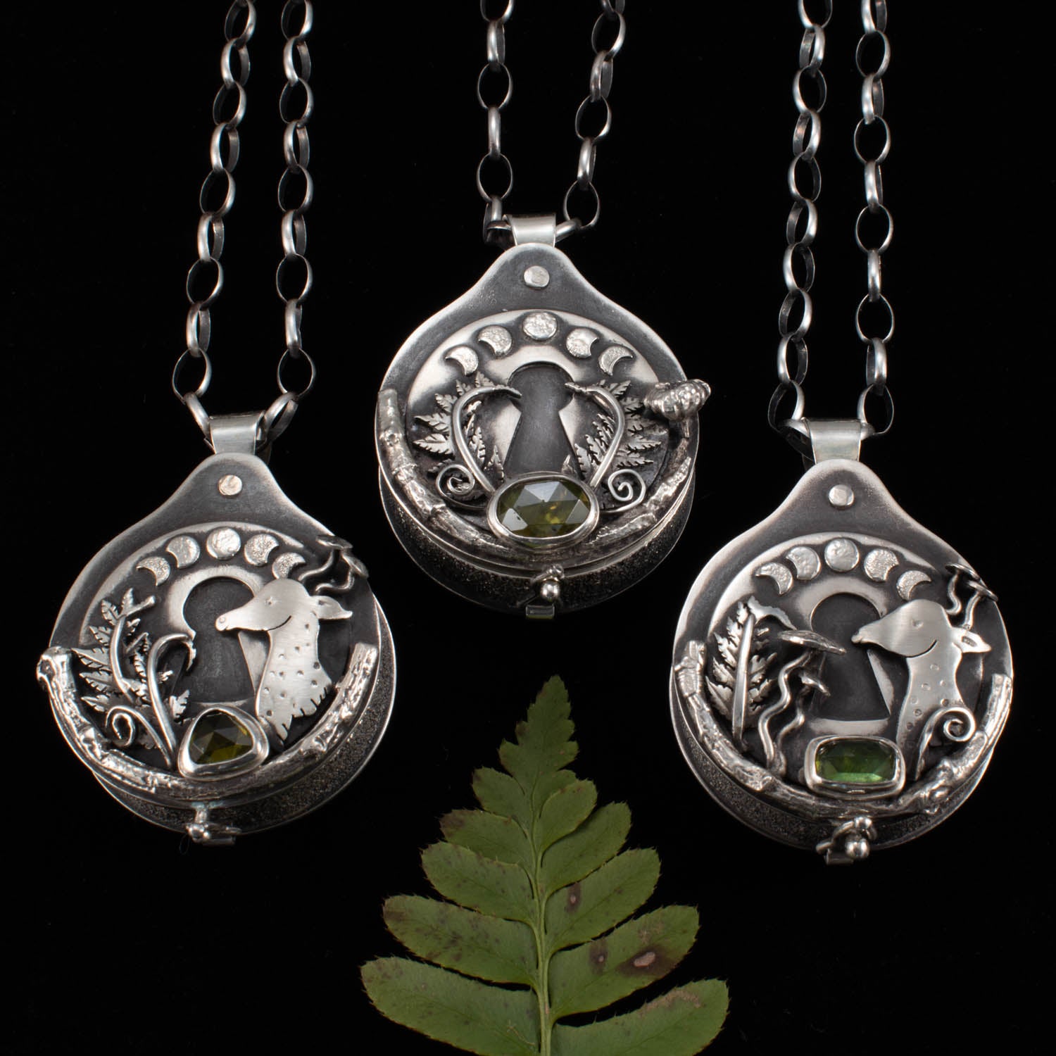 Mushroom Deer Keyhole Locket- Sphene – Rumination Jewelry