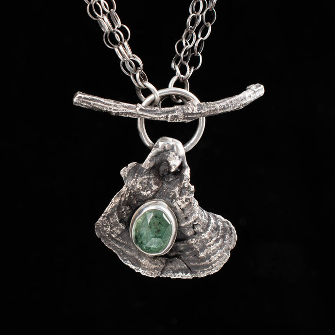 Turkey Tail Mushroom and Green Kyanite Toggle Pendant - Rumination Jewelry