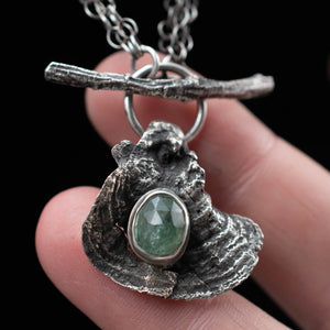 Turkey Tail Mushroom and Green Kyanite Toggle Pendant - Rumination Jewelry
