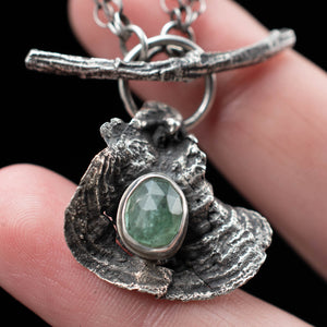 Turkey Tail Mushroom and Green Kyanite Toggle Pendant - Rumination Jewelry